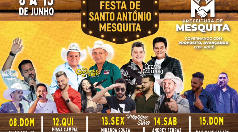 Prefeitura de Mesquita divulga a programação da 77ª Festa de Santo Antônio com shows, missa e fogueira