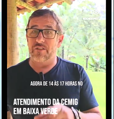 Cemig realizará atendimento presencial no CRAS, no Distrito de Baixa Verde, em Dionísio