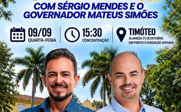 Governador Mateus Simões participa de caminhada com Sérgio Mendes nesta quarta-feira em Timóteo